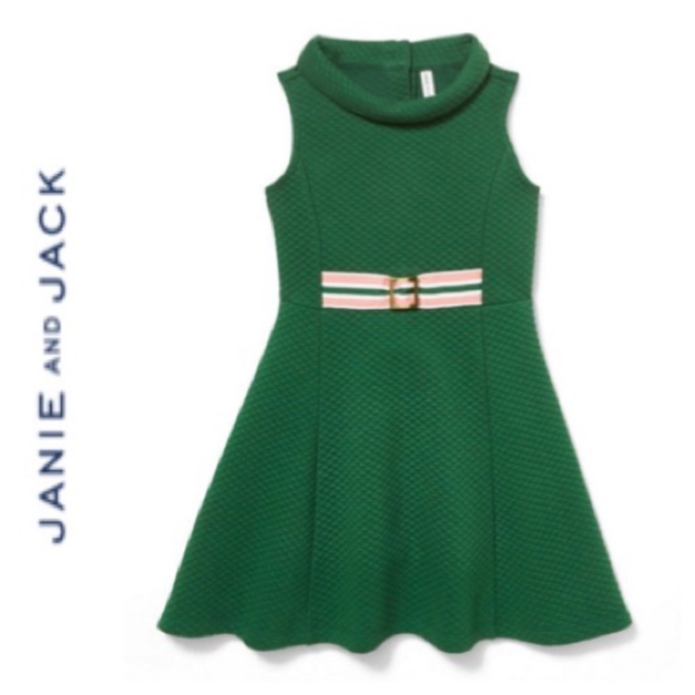 Janie and Jack Green Quilted Fit-and-Flare Dress with Pink Accent Belt